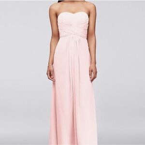 Long Strapless Chiffon Dress with Pleated Bodice